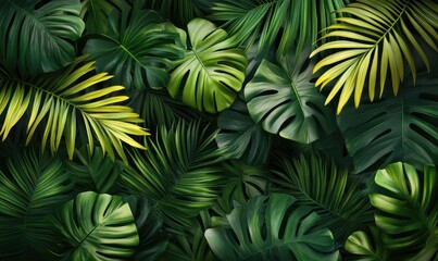 Green leaves with summer background and copy space. AI generated illustration.