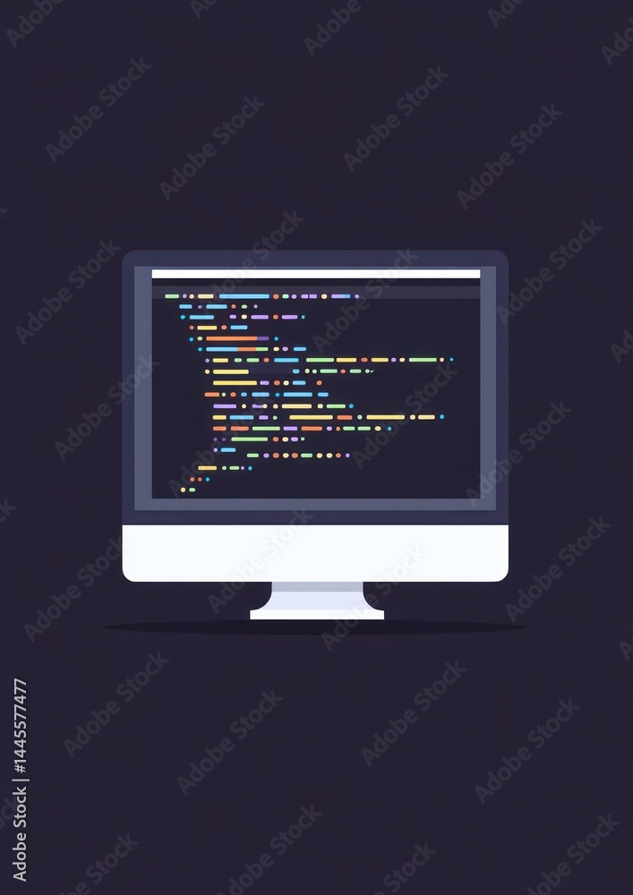 Poster computer monitor with code illustration