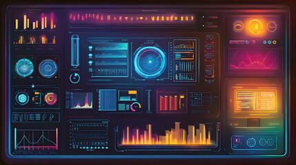 Obraz premium Futuristic interface with data visualizations offering a complex system overview