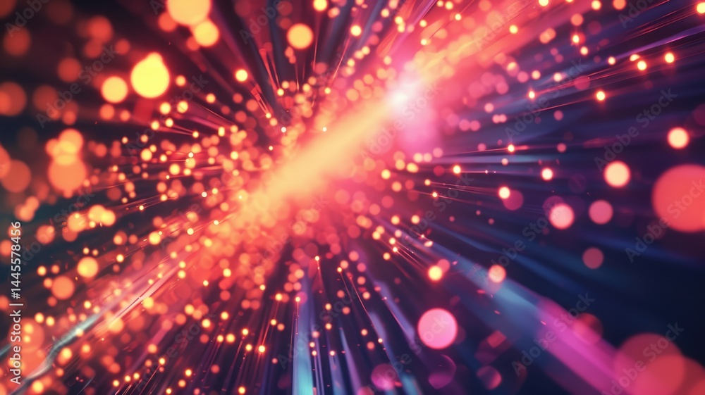 Poster abstract picture micro particle in geometric shape represent data flow. vivid flowing object with hi