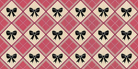 Timeless Diamond Pattern with Bows and Red Elegance