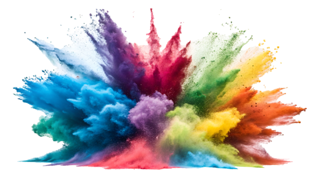 Vibrant Multi-Colored Powder Explosion ,  Set bundle rainbow color powder dust explosion PNG , Celebration, colorful festival, run or party element