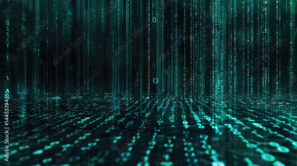 Poster futuristic matrix style background suitable for commercial proposals. features a digital environment
