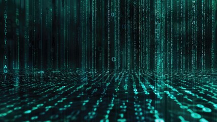 Futuristic matrix style background suitable for commercial proposals. Features a digital environment with glowing data lines and abstract patterns. Perfect for technology-themed projects.