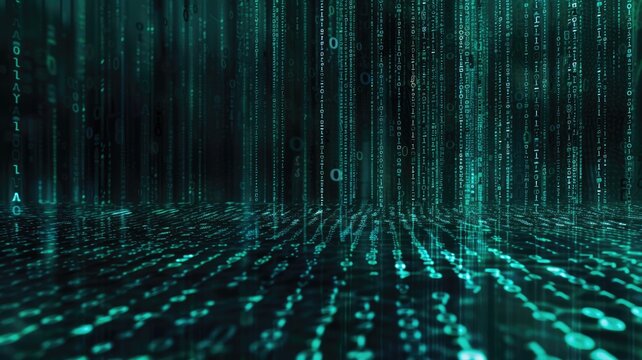 Futuristic matrix style background suitable for commercial proposals. Features a digital environment with glowing data lines and abstract patterns. Perfect for technology-themed projects.