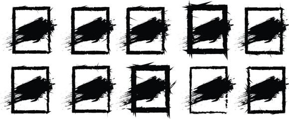 Grunge Brush Stroke Shape Set – Hand Drawn Circles, Squares, Paint brush, Rectangles, frame and Ink Textures for Design