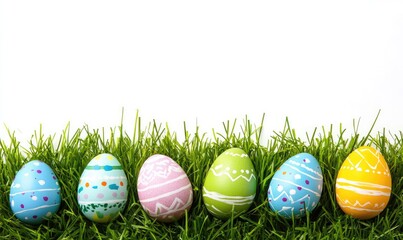 Fototapeta premium Happy Easter Day concept with colorful eggs isolated on white background and copy space. AI generated illustration.