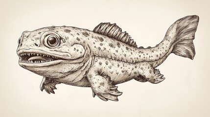 Detailed Drawing of Extinct Prehistoric Fish