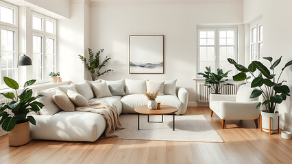 modern living room with green sofa