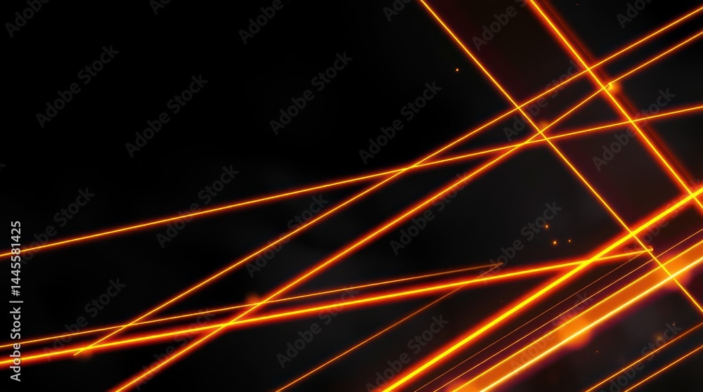 Poster glowing orange lines intersect on a black background, creating a dynamic, abstract design