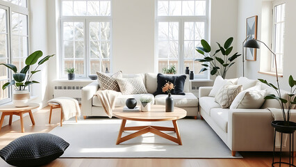 modern living room with white furniture