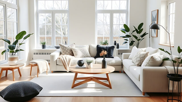 modern living room with white furniture