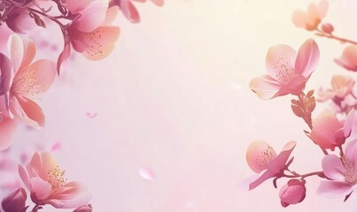 Hello spring sale banner with 3D tulips and envelope on pink background. AI generated illustration.