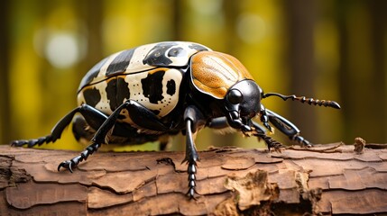 A huge goliath beetle on tree bark in a natural background high resolution realistic photo for stock photography