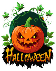 Cheerful Halloween Jack-o'-lantern with Bats and Vines.