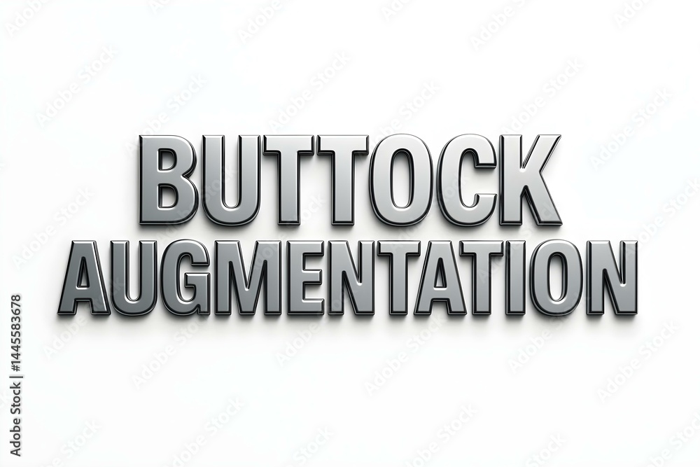 Poster text displaying the phrase buttock augmentation in a bold, 3d style on a light background. concept *