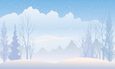 Winter Mountain Landscape with Snow and Trees