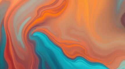 Obraz premium Abstract swirling fluid art in teal, orange, and coral hues