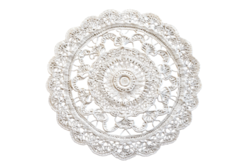 Elegant off white crochet doily intricate handmade lace detail circular design delicate texture soft