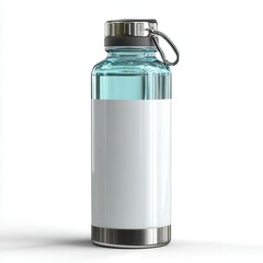 Transparent Water Bottle with Silver Lid and Blank Label for layout