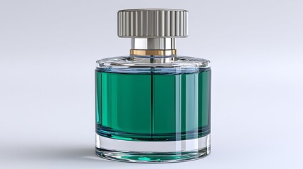 Elegant Teal Perfume Bottle with Silver and Gold Cap Luxury Fragrance Product Mockup
