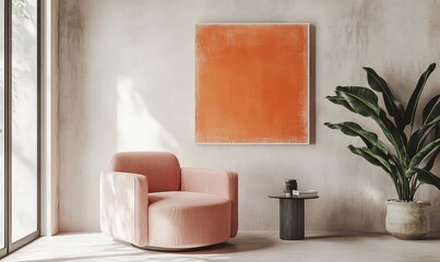 Minimalist interior design of modern living room. AI generated illustration.