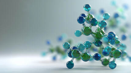 Fototapeta premium Hyper-realistic molecular model of an organic compound in blue and green