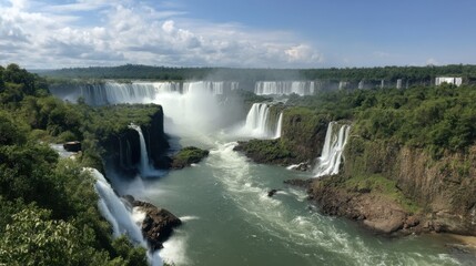 The breathtaking Iguazu Falls spans across the border, offering a stunning panorama