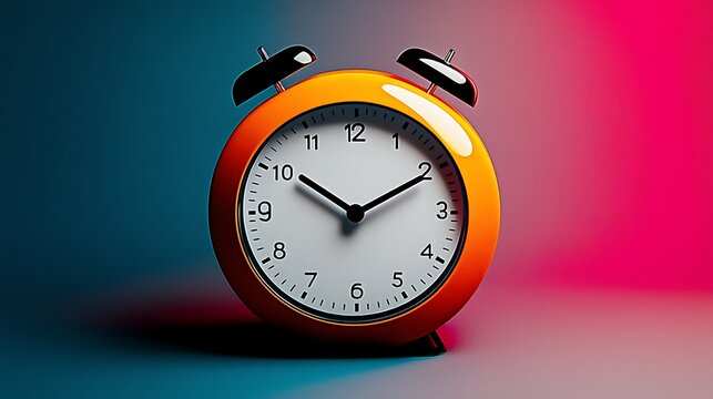 Vibrant orange alarm clock displaying 1010 against a gradient background with soft lighting