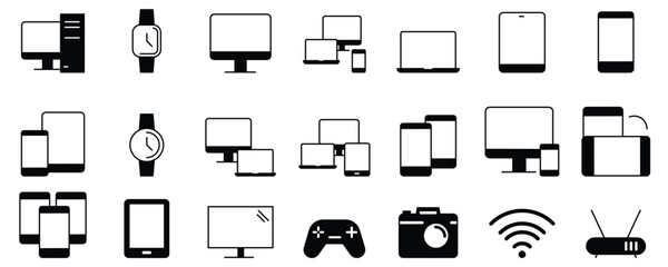 Solid Tech & Electronic Device Icons – Modern Flat Vector Set