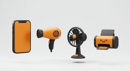 Orange Appliance Collection: Stylized 3D Render on White