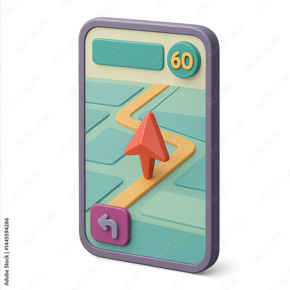 Poster navigation icon with directional arrow and map layout