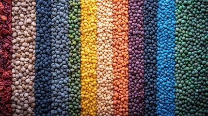 Vibrant colored pellets arranged in vertical stripes