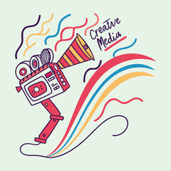 Colorful Creative Media Camera Illustration &ndash; Artistic Film and Video Concept.