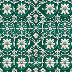 Elegant Floral Pattern Design with Turquoise and Cream Elements