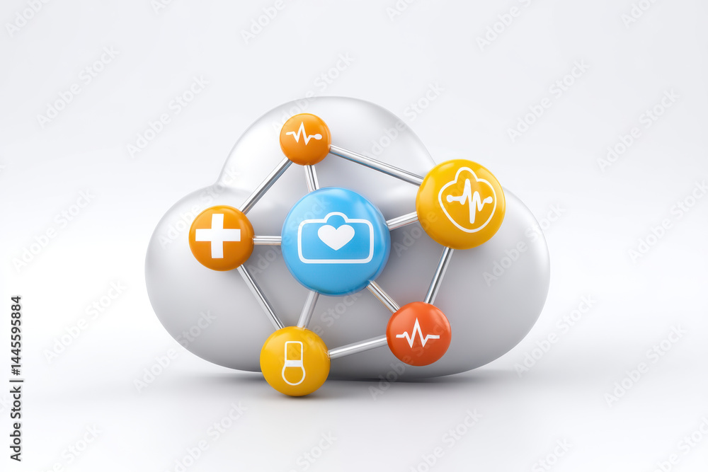 Poster medical data network visualization cloud concept with health icons