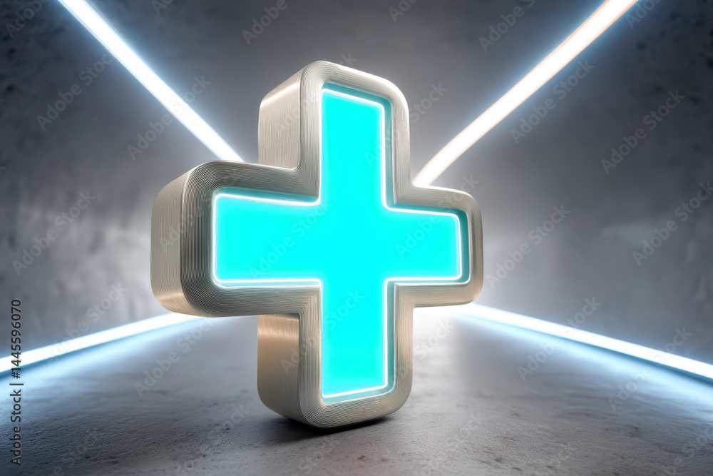Poster cloud medical data network visualization concept. glowing medical cross symbol with cloud network da