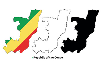 Republic of the Congo Map Vector - Country Outline, Flag Inside Map, Blank and Silhouette Version