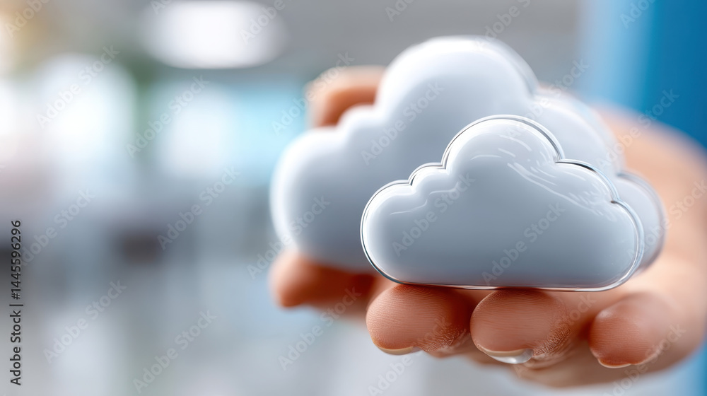 Poster cloud data network visualization concept with medical technology in hand