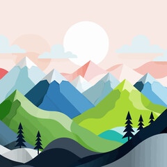 Mountain_Landscape_Illustration_with_Trees_and_Sun_Geometric_Design_of_Mountains_Nature_Artwork_Modern_Mountain_Scenery_Colorful_Mountain_Illustration