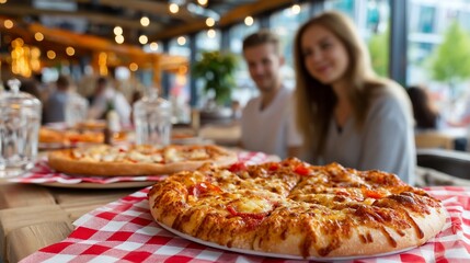 Pizza delight shared in a restaurant