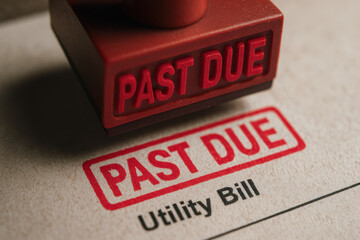 Past due utility bill stamped with red notice symbolizing debt and eviction risk for unpaid charges on essential services