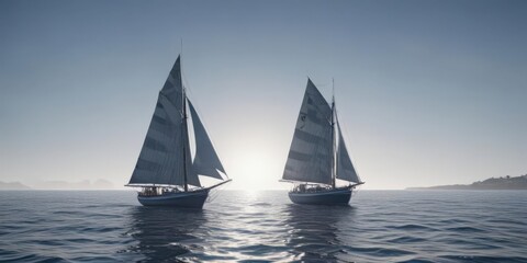 Fototapeta premium Classic blue and white nautical stripes, sailboat silhouette, sea, calm, maritime