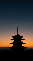 Abstract Japanese Temple Silhouette at Sunrise with Minimalist Gradient. Phone Wallpaper. Generative AI