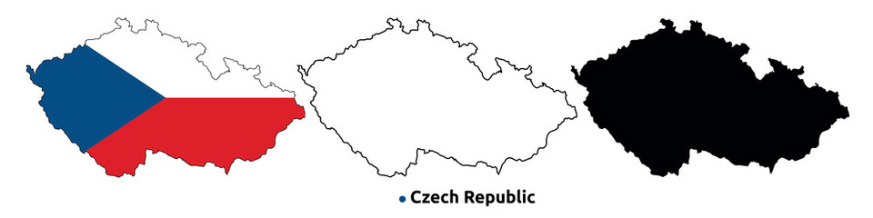 Czech Republic  Map Vector - Country Outline, Flag Inside Map, Blank and Silhouette Version