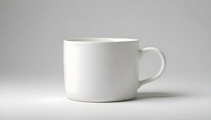 Obraz premium A pristine, white ceramic mug sits, centered, on a bright gray background, creating a calm image.