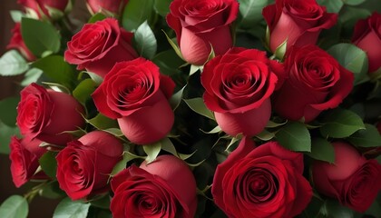 Obraz premium A breathtaking bouquet of vivid red roses, a symbol of love and beauty in full bloom.
