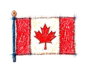 Sketch Style Canadian Flag Drawing with Marker Pen Texture