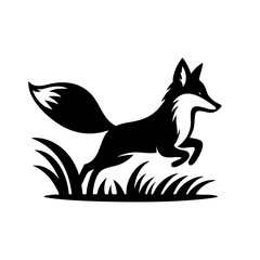 Obraz premium Leaping Fox Silhouette in Grass: Vector Art