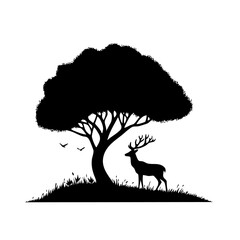 Majestic Deer Silhouette under a Tree
